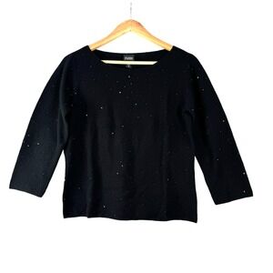 Eileen Fisher Womens Beaded Cute Black Light Sweater Shirt Top Sz XS